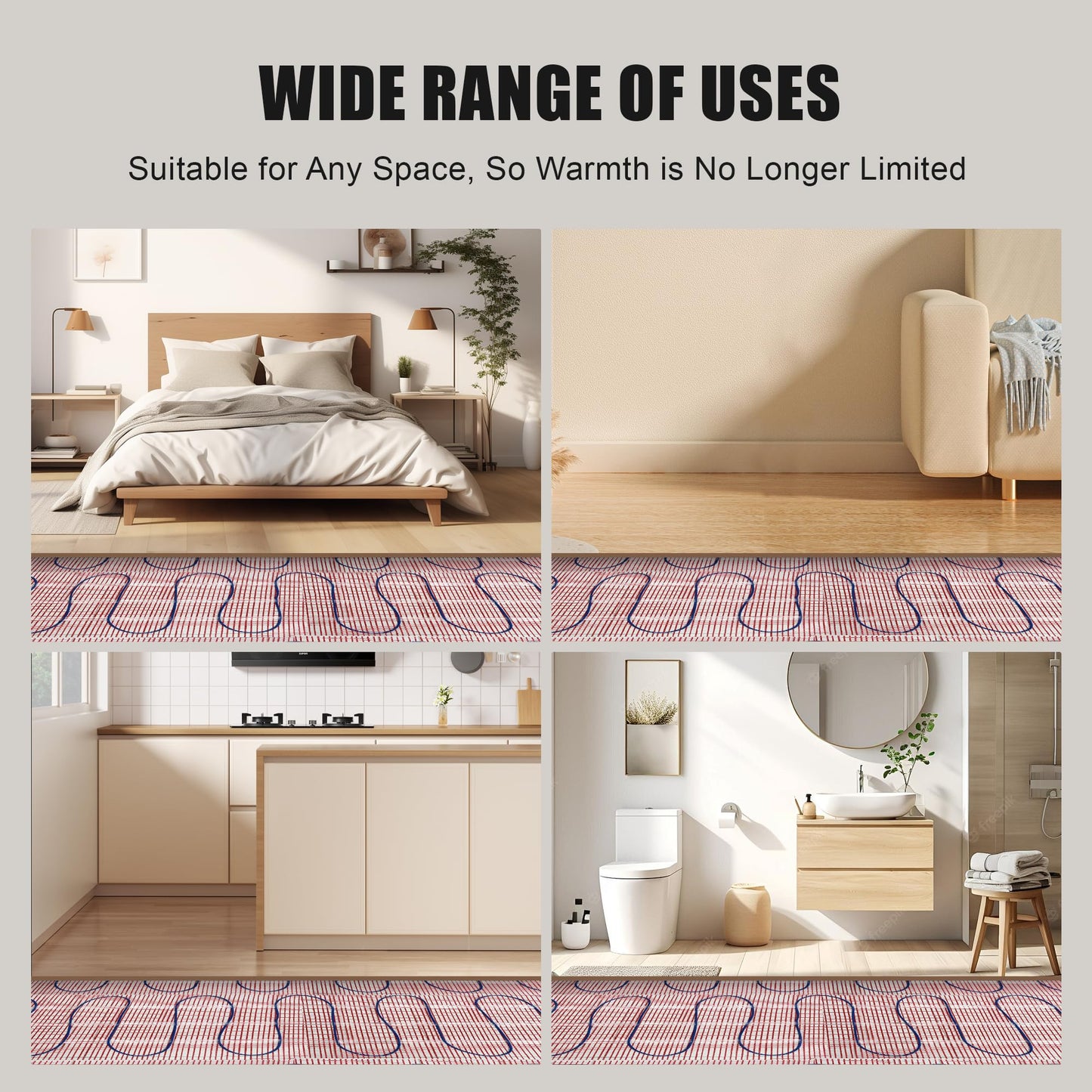 BLARALA Electric Radiant Floor Heating System, 20 Sq.ft Electric Heated Floor Mats for Bathroom, Includes Programmable Thermostat, Heat Mat, Installation Monitor, and Temperature Sensors