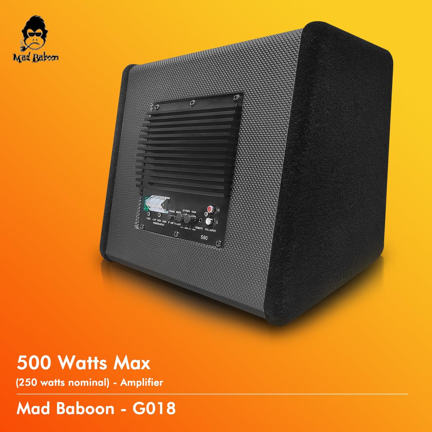 Amazonian cars 10"" 1000W Edition Active Car Subwoofer, Includes Loaded Enclosure with Amplifier (Subwoofer-B), Red