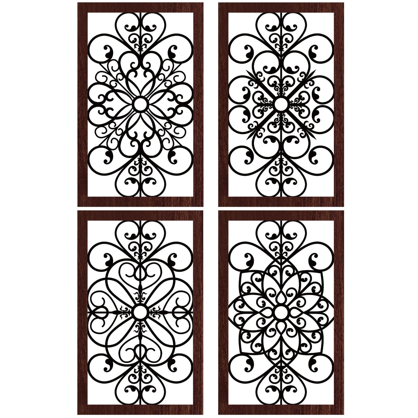 4 Pieces Thicken Rustic Wall Decor Modern Farmhouse Wooden Hollow Carved Design Wall Art for Living Room Bedroom Hallway Decor Office Kitchen Wall Decoration (Traditional Style)