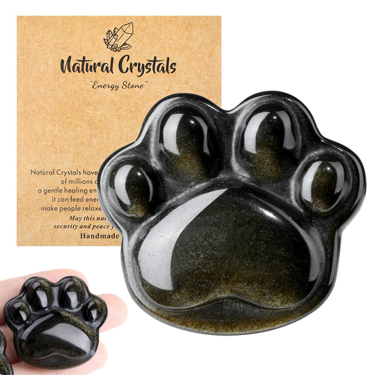 NUKAYAI Gold Obsidian Cat Statue Crystals and Healing Stones Carved Figurines for Handcrafted Worry Stone Crystal Decoration Natural Gemstones Mini Trinkets for Cat Women Lovers