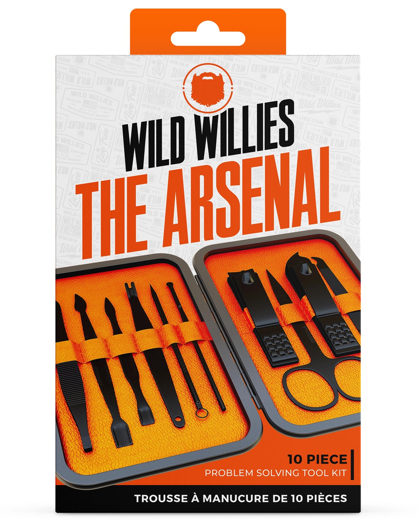 Wild Willies 10-Piece Pedicure & Manicure Kit for Men & Women - Includes Nail Clippers, Scissors, Tweezers, Files - Compact Travel Nail Grooming Kit, Mens Nail Care Set