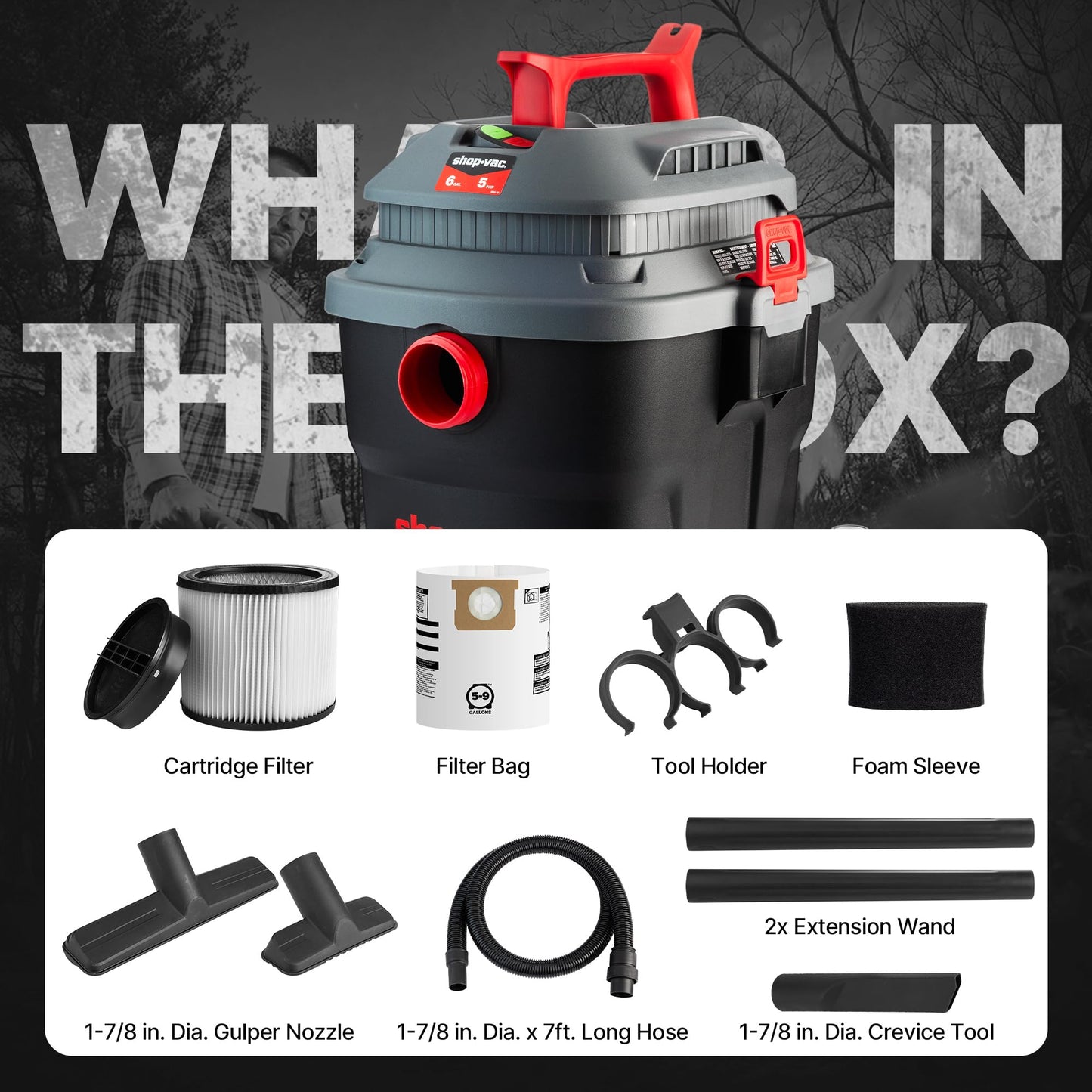 Shop-Vac 6 Gallon 5 Peak HP Wet/Dry Vacuum, Portable Shop Vacuum with Attachments for Jobsite, Garage & Workshop. 5430097