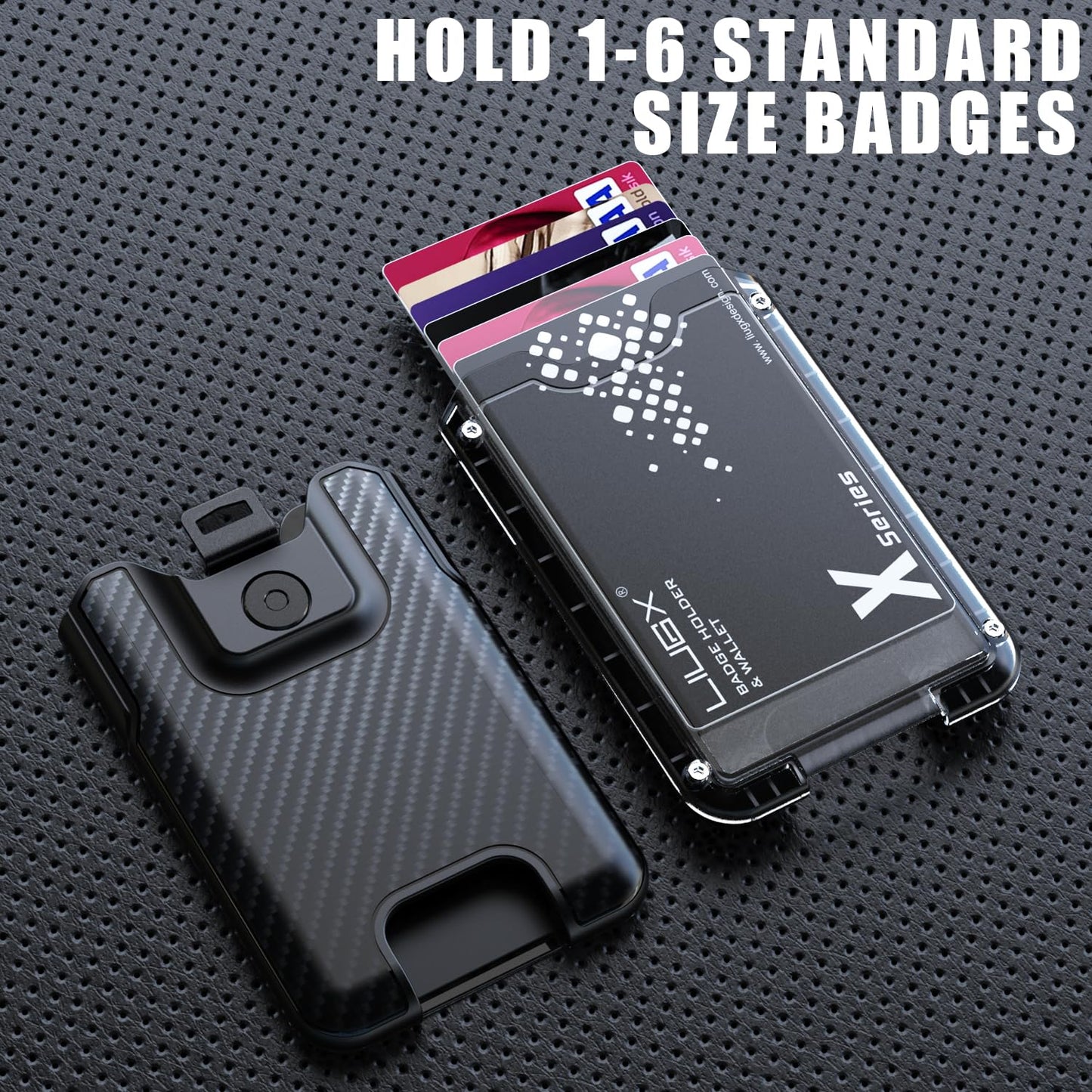LIUGX Badge Holder, No-Clip Version, ID Card Holder, Durable Polycarbonate (Holds 6 Cards), for Office, Laborer, Police, Work, Black