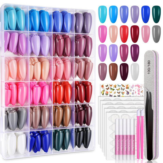 TsMADDTs Press On Nails Almond, 24 Colors 720 pcs Short Fake Nails with Glues, Stickers, Tweezer for Women