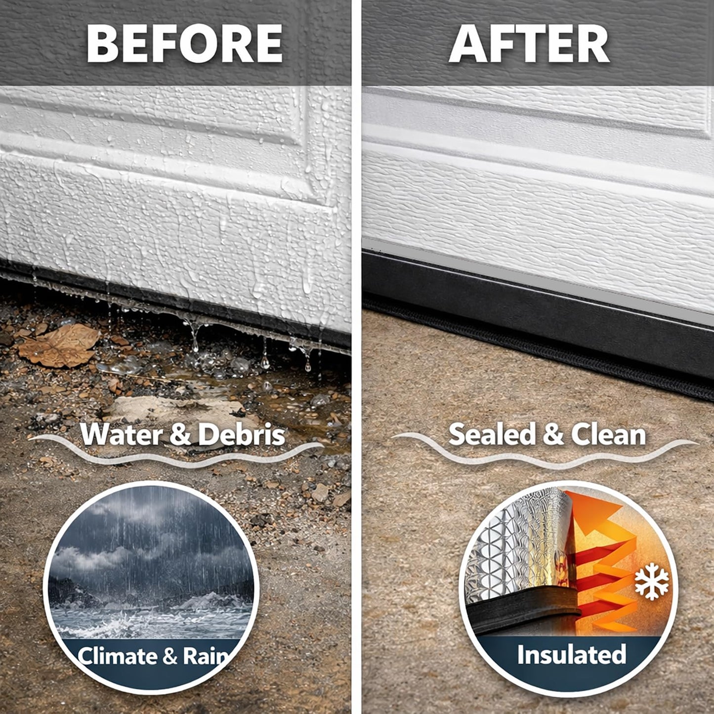 Heavy-Duty U+O Garage Door Seals Bottom Rubber with Aluminum Track Retainer Base + 5cm Brush Combination Kit