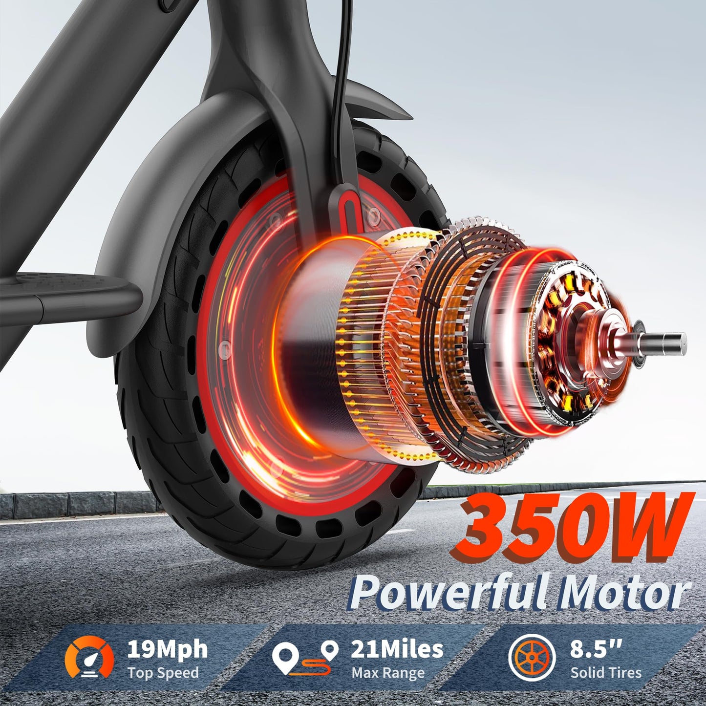 Folding Electric Scooter for Adults with Seat- 19MPH & 21-Mile Range, 350W Motor, 8.5" Solid Tires with App Control & Dual Brake System - UL2272 Certified Commuter E-Scooter