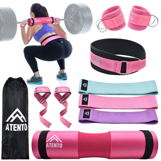 ATENTO 10 Pcs Barbell Pad Set, Hip Thrust Pad for Bench Press, Lunges, Workout, Leg Exercise, Squat Bar Pad (Pink)