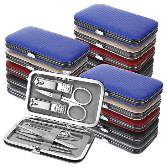 15 Set Manicure Kit Bulk for Mother's Day, Nail Clipper Set Bulk, Travel Case Included, Individually Wrapped Finger Nail Clippers Adult for Homeless, Hotel, Charity (5 Color, 8 in 1)