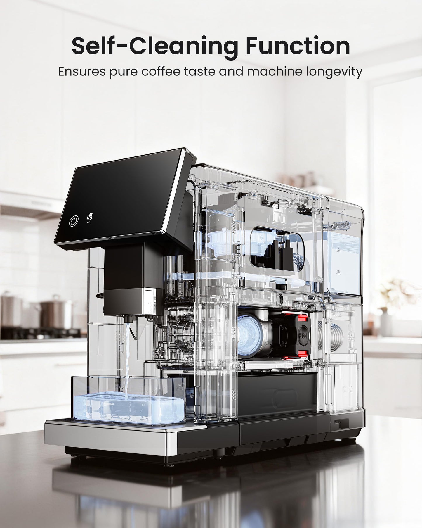 ICEVIVAL Fully Automatic Coffee Machine, 20 Bar Coffee Maker with Grinder, Automatic Espresso Machine with 15 Grinding Levels, Touch Control for Cappuccino & Latte, Auto Self-Cleaning