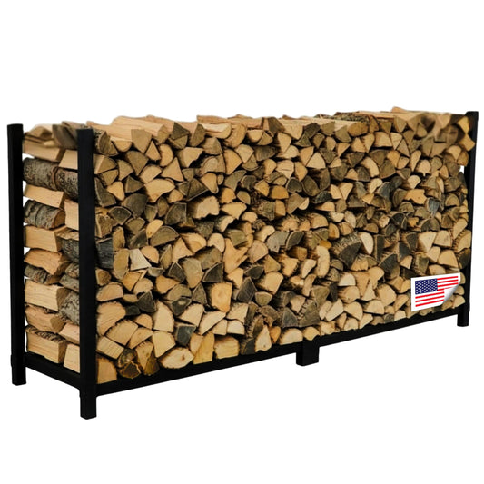 Woodhaven 8-Foot Firewood Rack – Made in USA – 1/2 Cord Raised Lumber Storage Rack – Keeps Wood Dry & Ready – Heavy-Duty Steel, Lifetime Structural Warranty (Without Cover)