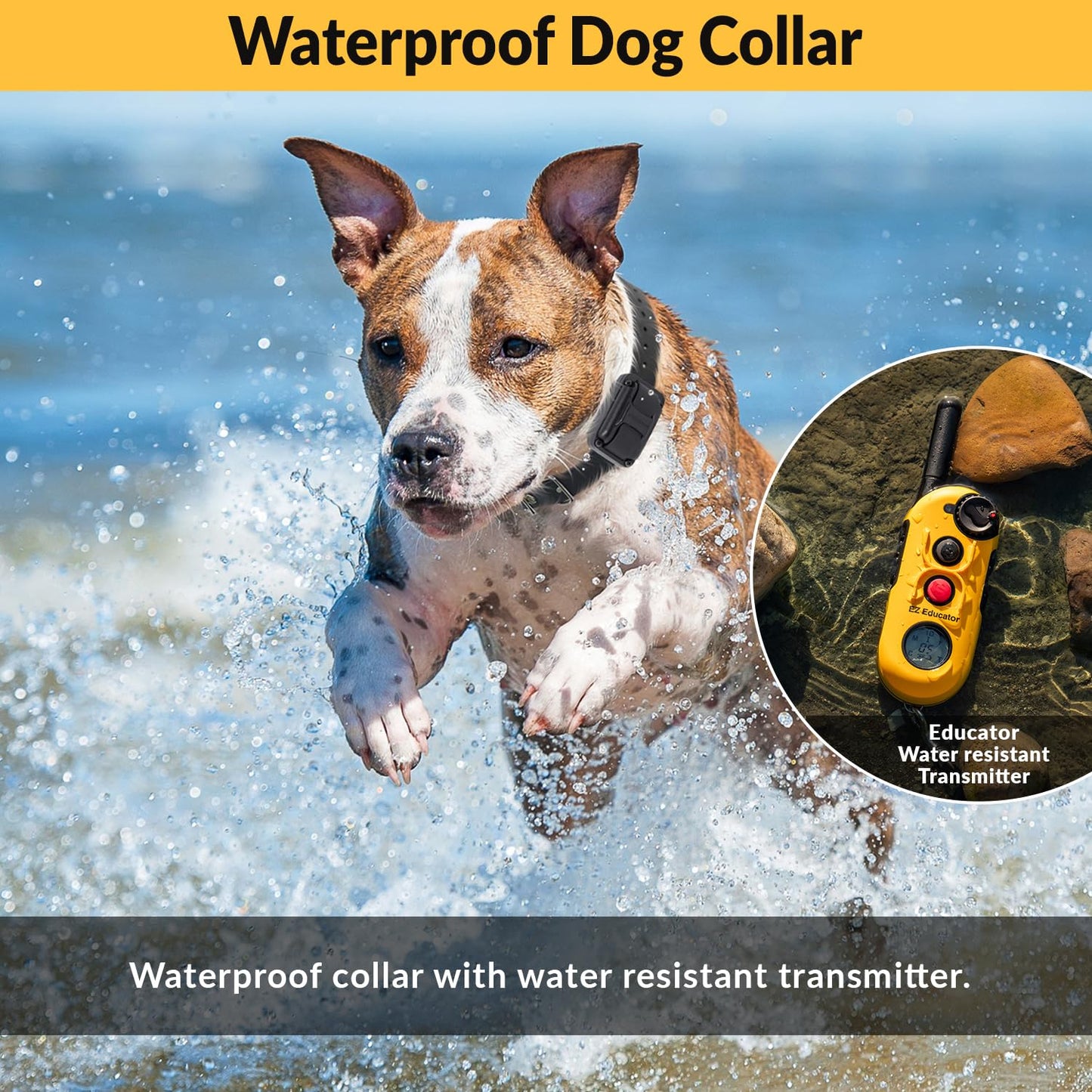 Educator EZ-900 1/2 Mile Dog Training Collar with Ergonomic Remote–Humane Vibration Stimulation & Pavlovian Tone–Waterproof, Rechargeable, Biothane Collar, Night Light–Small & Medium Dogs–Yellow
