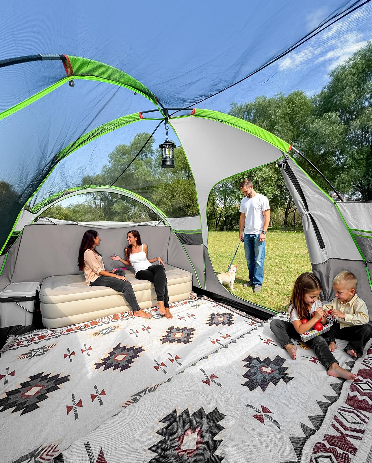 LOYEAHCAMP 8 Person Larger Extended Dome Camping Tent with 3 Rooms, Waterproof Semi-Freestanding Family Outdoor Tent with Spacious Interior and Mesh Windows