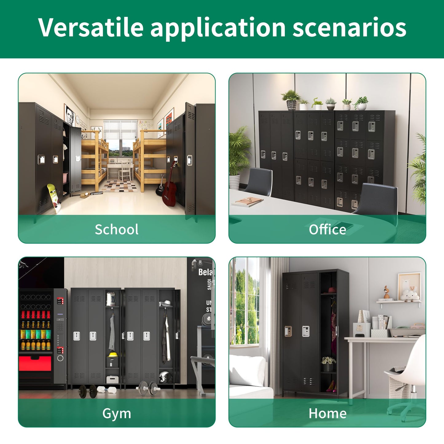 IKIMI Metal Locker Locking Storage Lockers for Employees,72" Tall Staff Locker with Shelves and Hooks Steel Sports Locker Cabinet for Office Home School Gym Garage Black