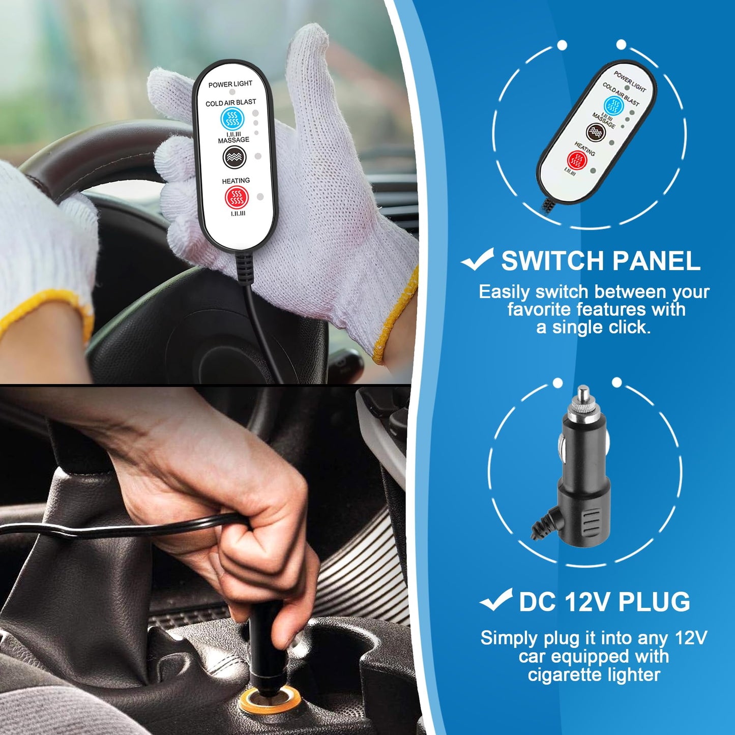 Cooling Car Seat Cushion Front Seat Warm Cooling Car Seat Cover with Massage 16 Fans 12V Car Seat Cooler Car Seat Cooling Pad Ventilated Summer Winter Seat Cover for Car SUV (Black, 3-in-1)
