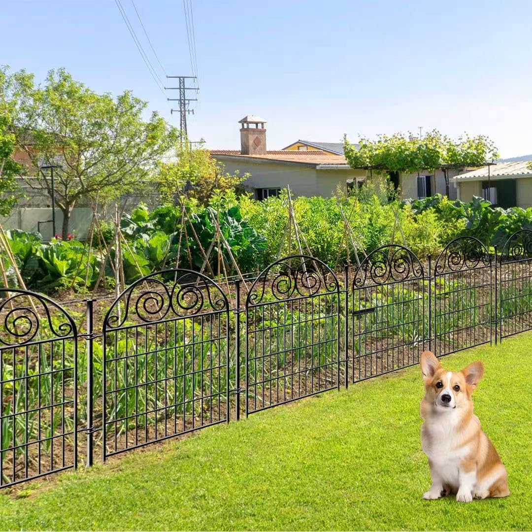 Getlay Tall Garden Fence Animal Barrier with Gate, 32 in(H) 16 Panels Garden Fences and Borders for Dogs, Dog Fence Outdoor for Yard, Total Length 35 Ft Metal Temporary Fencing│Patented