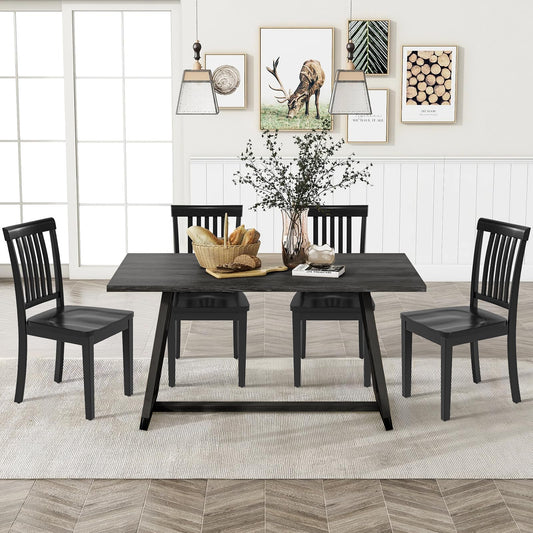 COLAMY Wooden Dining Chairs Set of 4, Solid Rubberwood Kitchen & Dining Room Chairs, High Spindle Back Windsor Style, Modern Dining Table Chairs, Non-Slip Foot Pads, Minimalist Home Furniture,Black