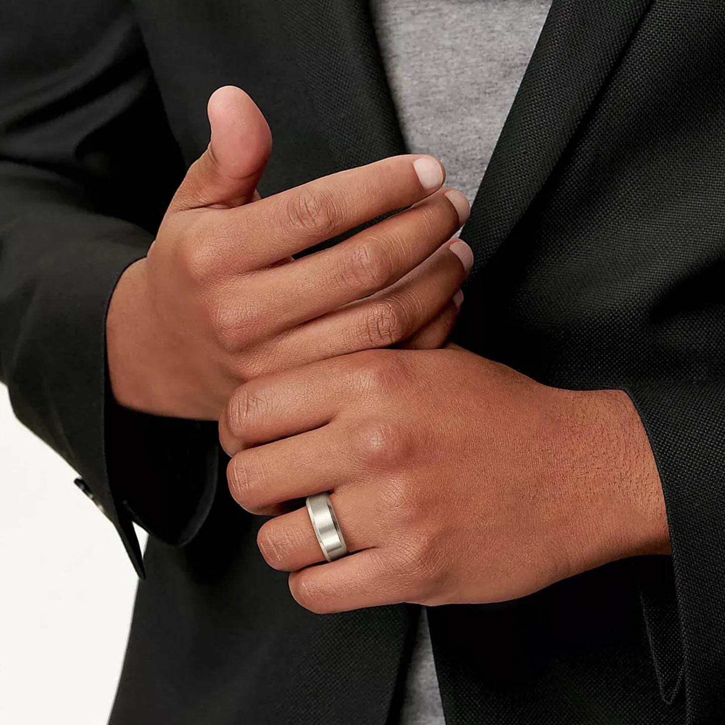 Jstyle Stainless Steel Rings for Men Women 8MM Wedding Band Rings Matte Surface - Beveled Polished Edge Mens Ring Size 8 Silver Plated Ring for Men