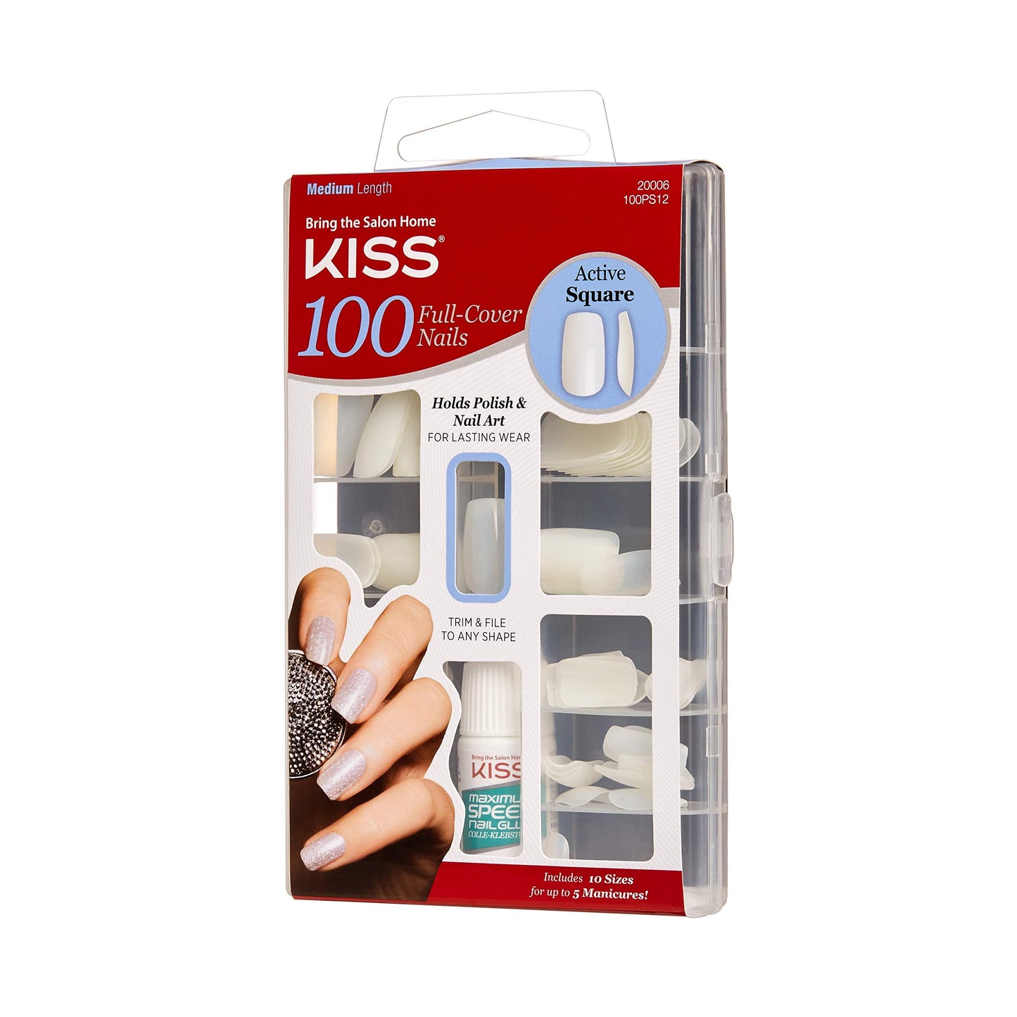 Kiss 100 Full Cover Nails Active Square (Pack of 3)