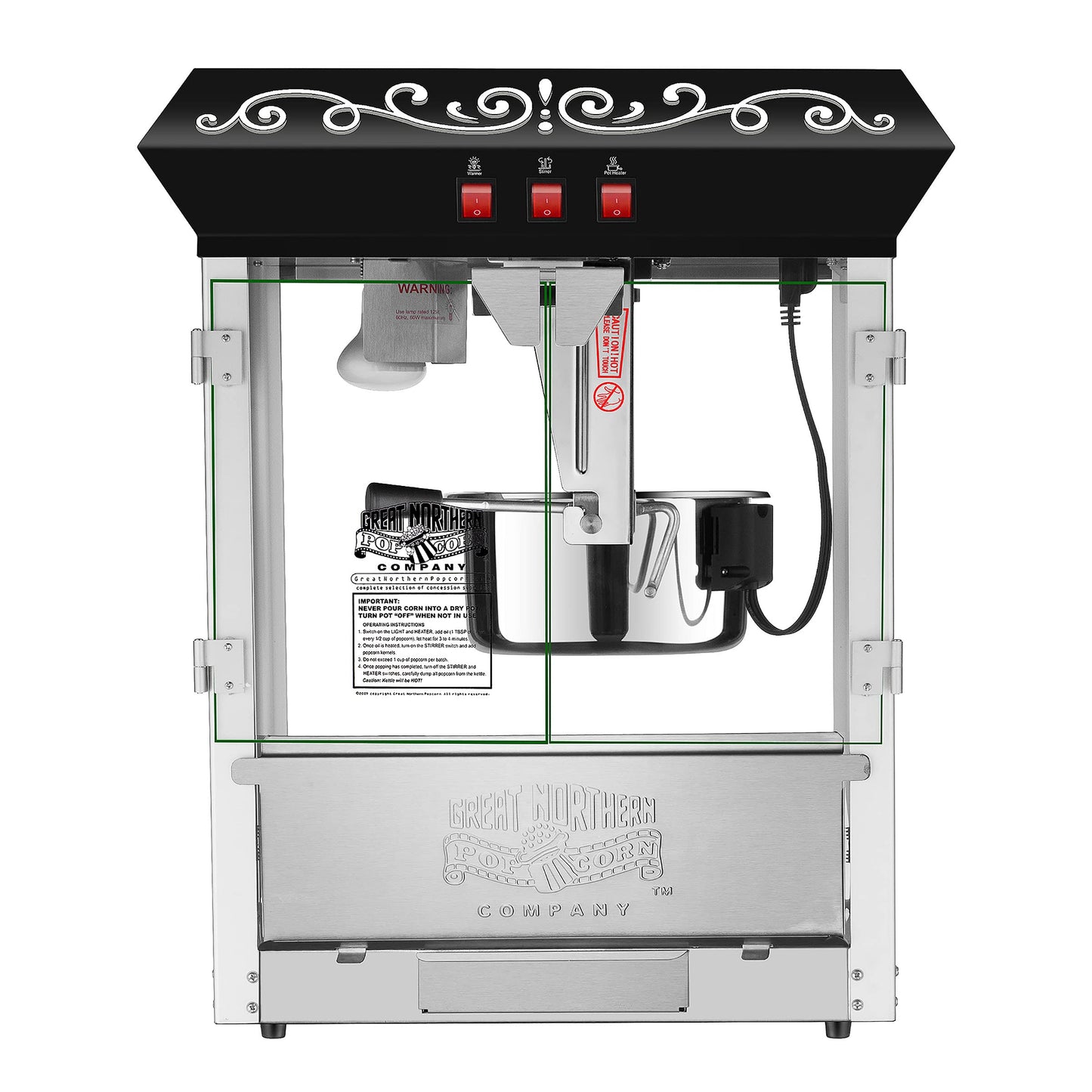 Perfect Popper Popcorn Machine - 10oz Stainless-Steel Kettle, Reject Kernel Tray, Warming Light, and Accessories by Great Northern Popcorn (Black)
