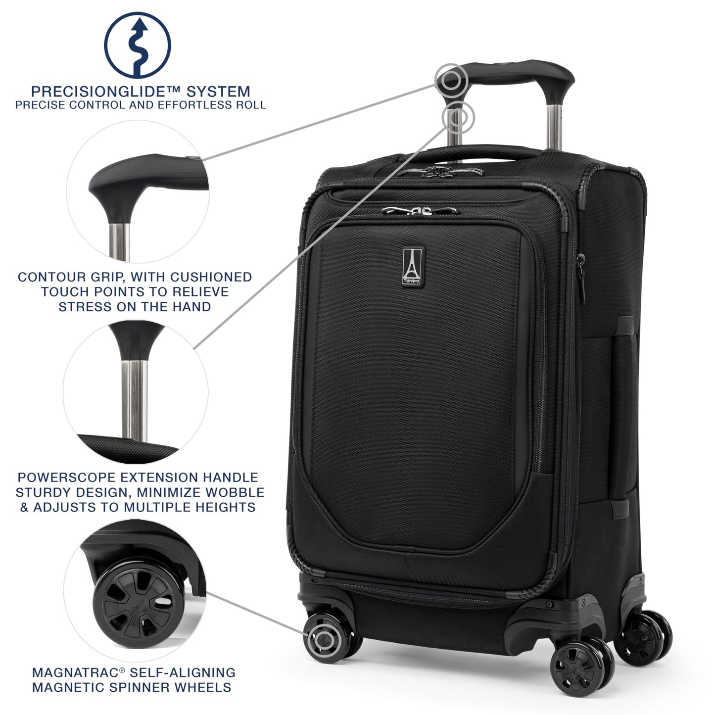 Travelpro Crew Classic Lightweight Softside Expandable Carry on Luggage, 8 Wheel Spinner Suitcase, Men and Women, Carry On 21-Inch, Black
