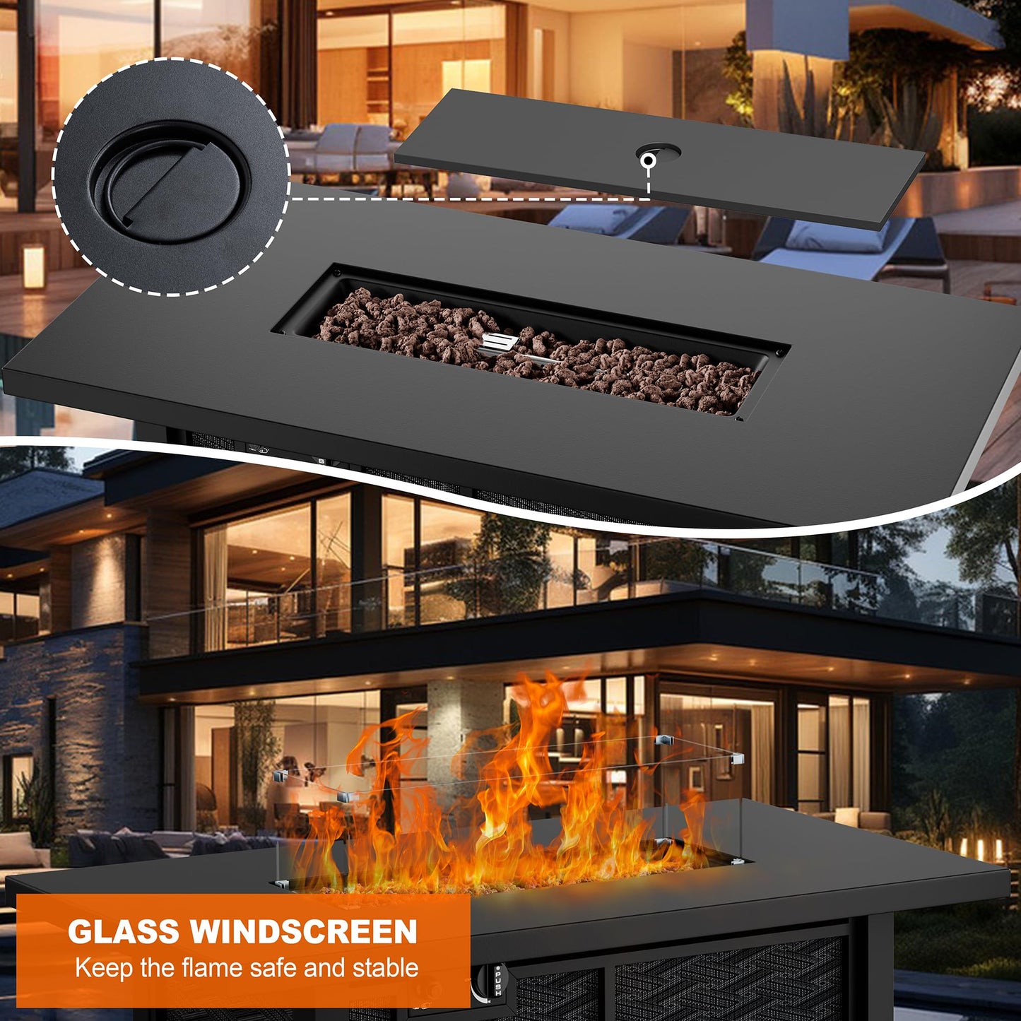 Shintenchi Propane Fire Pits 43″ Outdoor Gas Fire Pit, 50,000 BTU Rectangle Gas Fire Pit Table with Lava Rocks, 2-in-1 Fire Table with Removable Lid, CSA-Certified for Outside Patio,Parties,Backyard