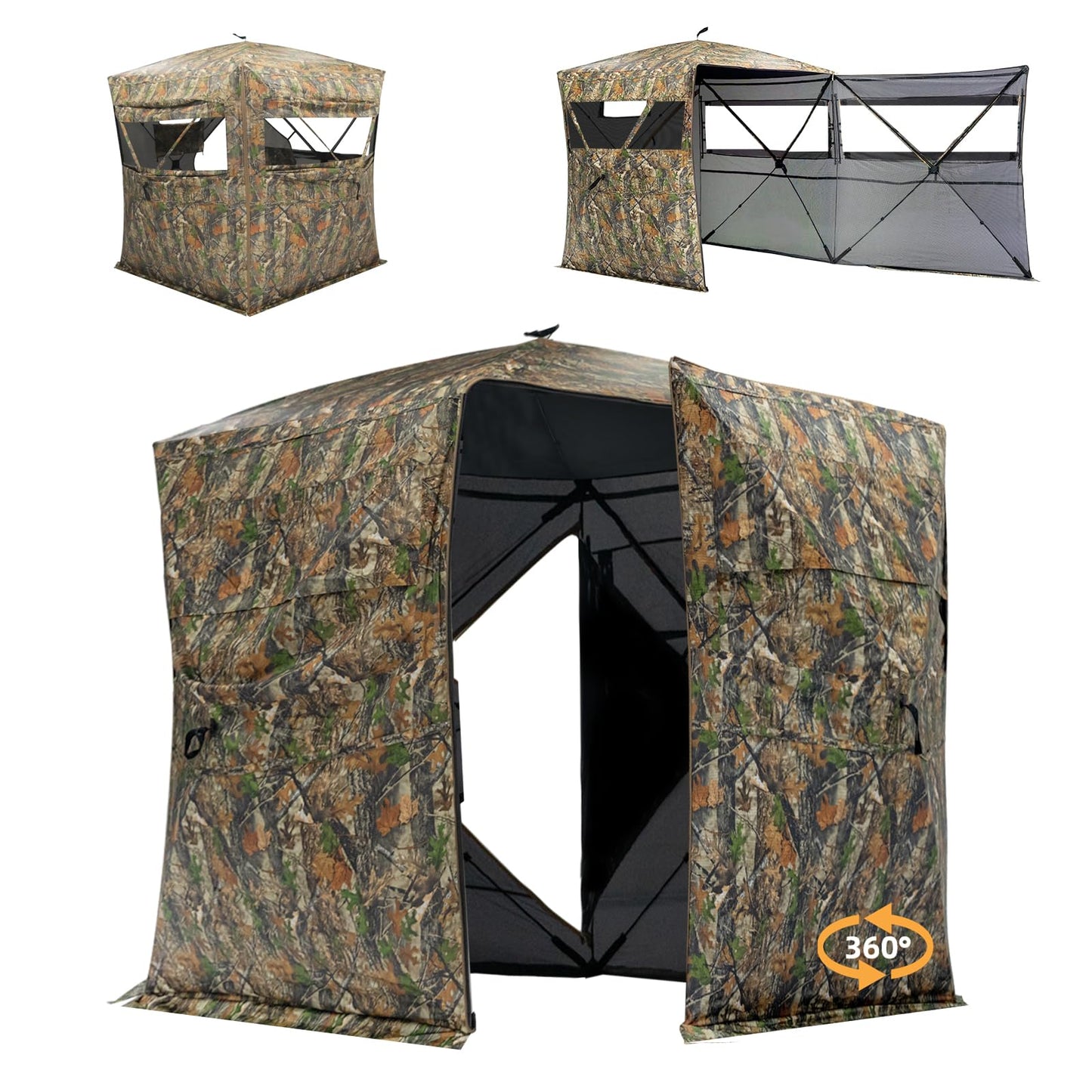 JOMAILIEEL 360 Degree See Through Ground Blinds for Deer and Turkey, Pop Up Deer Blind with Double Doors, Portable Carry Bag and Quiet- Fast Setup (3-4 Person)