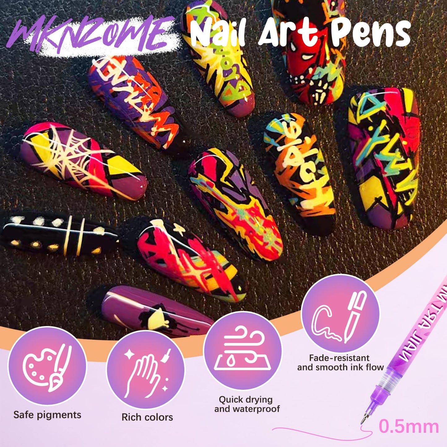 MKNZOME 12 Color Nail Art Pens, 2026 Upgrade 0.5 MM Nail Polish Pens Drawing Painting Point Liner Acrylic Painted Pen Kit, DIY Nails Art Design Manicure Tools Christmas Gifts (2 Set)