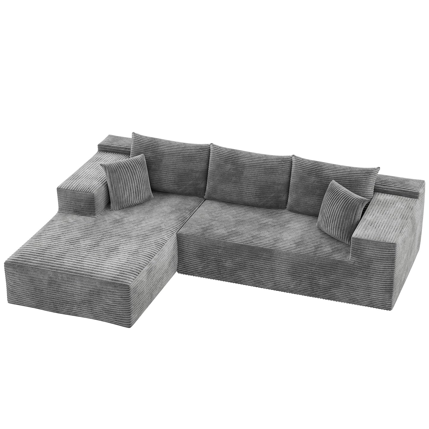 YESHOMY Boneless Couches for Living Room, 108" Sectional Modular Sectional Sofa with Deep Seat, Cloud Comfy Couch with L-Shape Chaise, Easy Assembly (Corduroy, Gray)