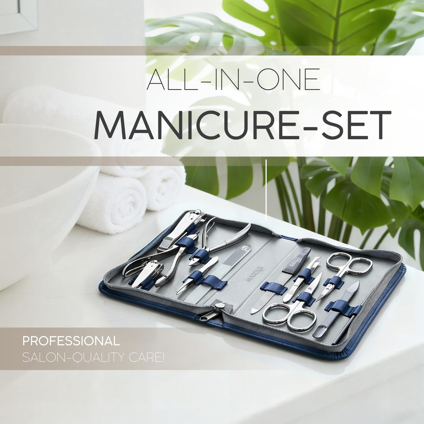 Manicure Set Women and Men – 12-Piece Professional Grooming Kit with Premium Tools, Genuine Leather Case, and exclusive Glass Nail File for Hand & Foot Care, German Quality