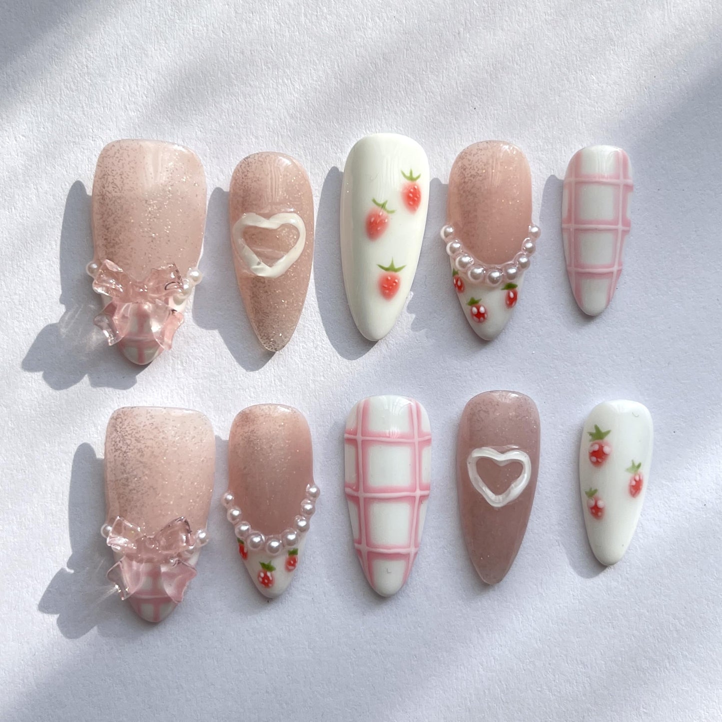 Handmade Press-On Nails Short Almond Nails Reusable Hand-Painted Nails Including Tool Kit 10 Piece (SHN037-S, S)