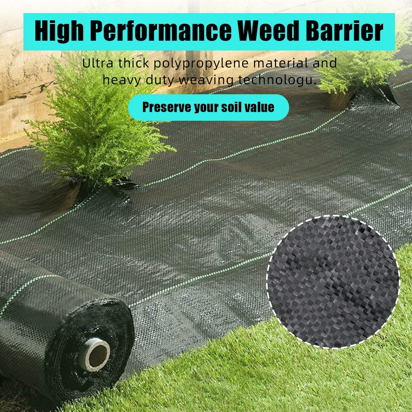 ExploreHorizon 6.5ft X 300ft Weed Barrier Landscape Fabric Heavy Duty, Premium 3.0 oz Ground Cover Weed Block Gardening Mat, Easy Setup & Superior Weed Control, for Erosion Control, Weed Barrier