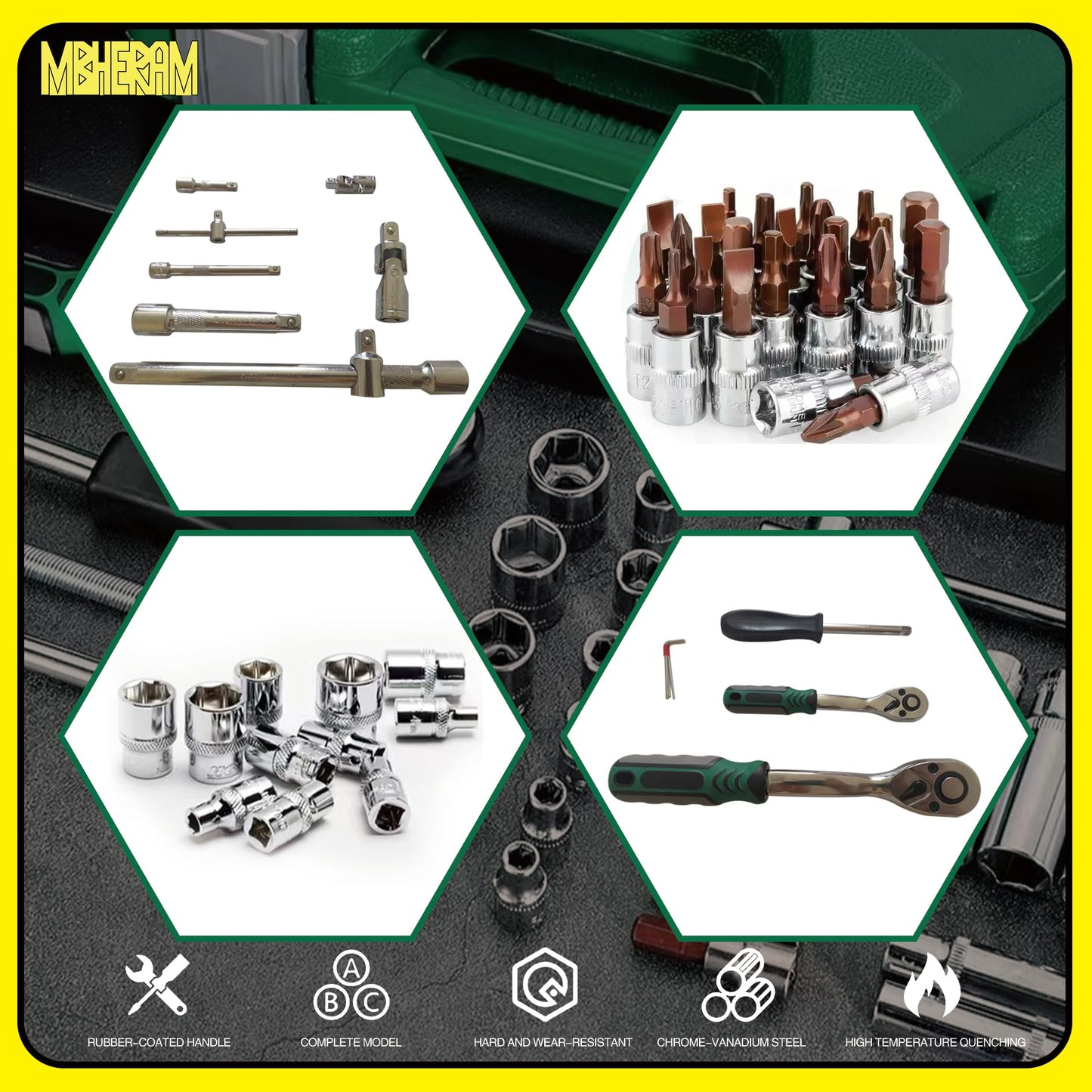 MBHERAM 108-Piece Mechanics Tool Set, CR-V Socket & Driver Set with Case - All-Purpose for Auto Repair & Home DIY