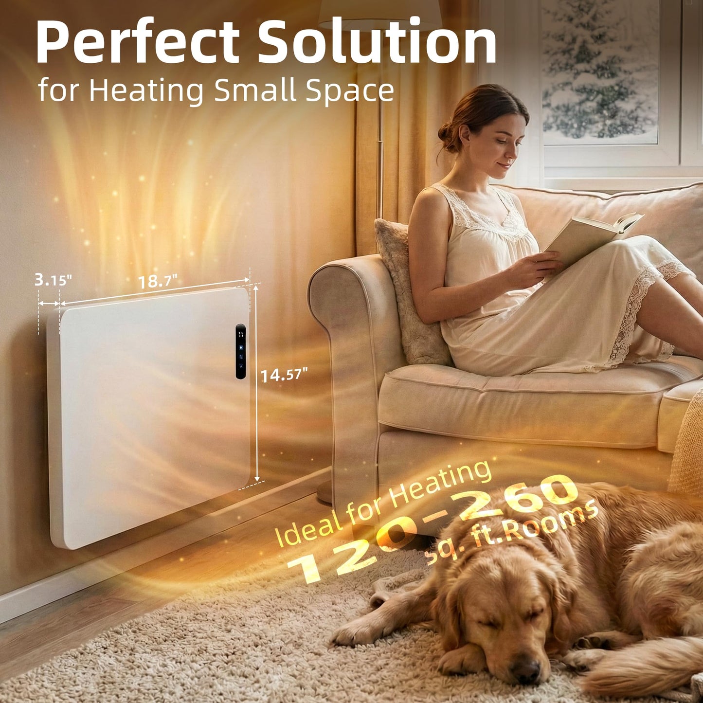 Smart Convection Space Heater, Movable Floor Heater with Wall Mounted Kit for Indoor Use, 600W Energy Efficient Heaters, Remote/APP Control, Quiet Heaters for Bedroom, Office etc