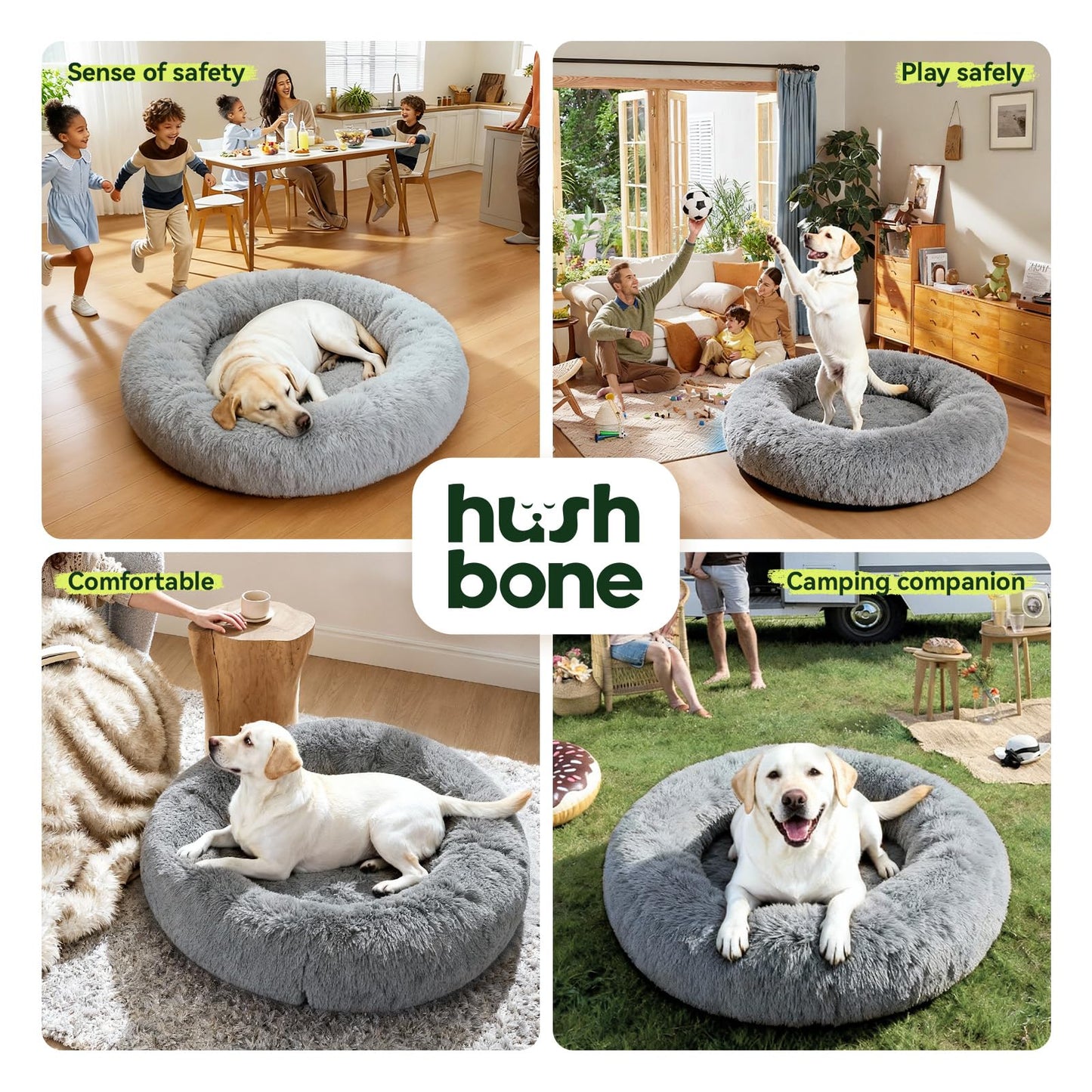 Extra Large Donut Calming Dog Bed with Orthopedic Memory Foam Dogs,42 Inch Pet Bed Cuddler Anti Anxiety with Comfort Cooling Gel,Removerable Waterproof Round Plush Cover Sofa for Machine Washable,Grey