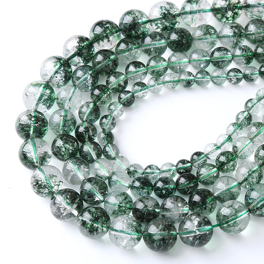 6MM 60PCS Natural Stone Dark Green Crystal Beads Ghost Quartz Loose Beads for Jewelry Making DIY Bracelet