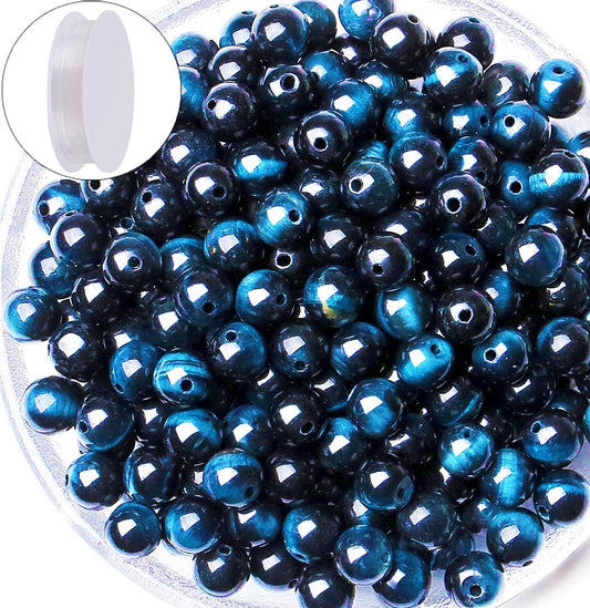 QINJIEJIE 60PCS Blue Sapphire Tiger Eye Beads 8mm Stone Beads Round Loose Gemstone Bead for Bracelet Beading Crystal Jewelry Making DIY Necklace Earrings 0.32"