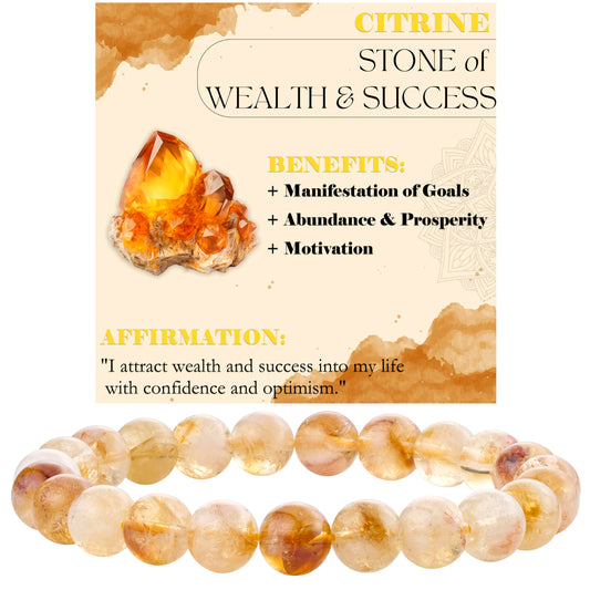 Citrine - Wealth and Success - 8mm Beaded Bracelets for Women Handmade Semi Precious Natural Stone Stretch Elastic Jewelry Yoga Protection Gifts