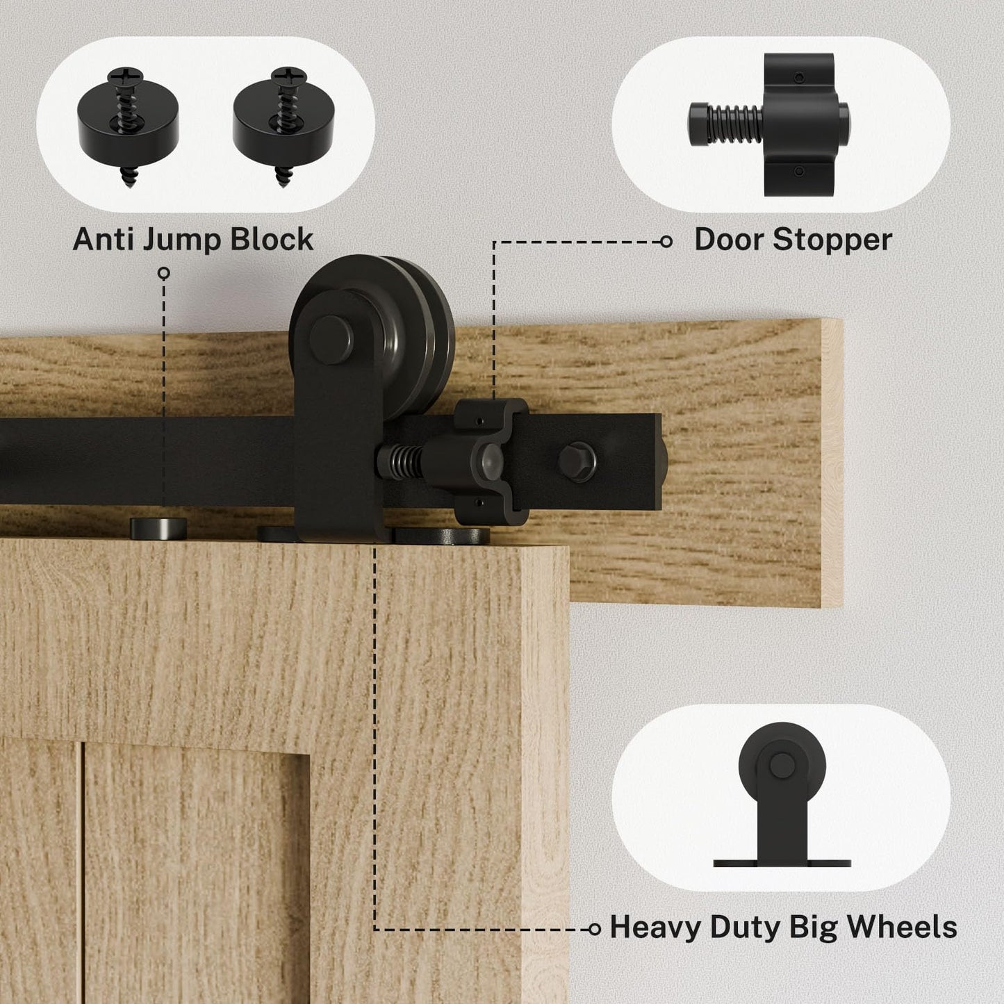BONIKLUBA 72" Sliding Barn Door Hardware Kit,Heavy Duty Top Mount Barn Door Track Kit,Black T Shape Hanger Set for Single Door Use