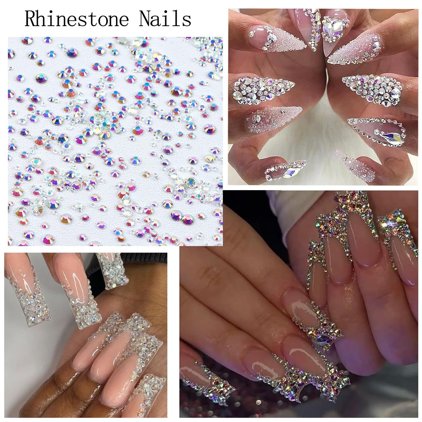 SEMATA Flatback Nail Art Rhinestones Charms Transparent AB Crystal Nail Gems Rhinestones Diamonds Multi Shapes Nails Stone Mixed Size Nails Art Charms Accessories Decoration Design for Women