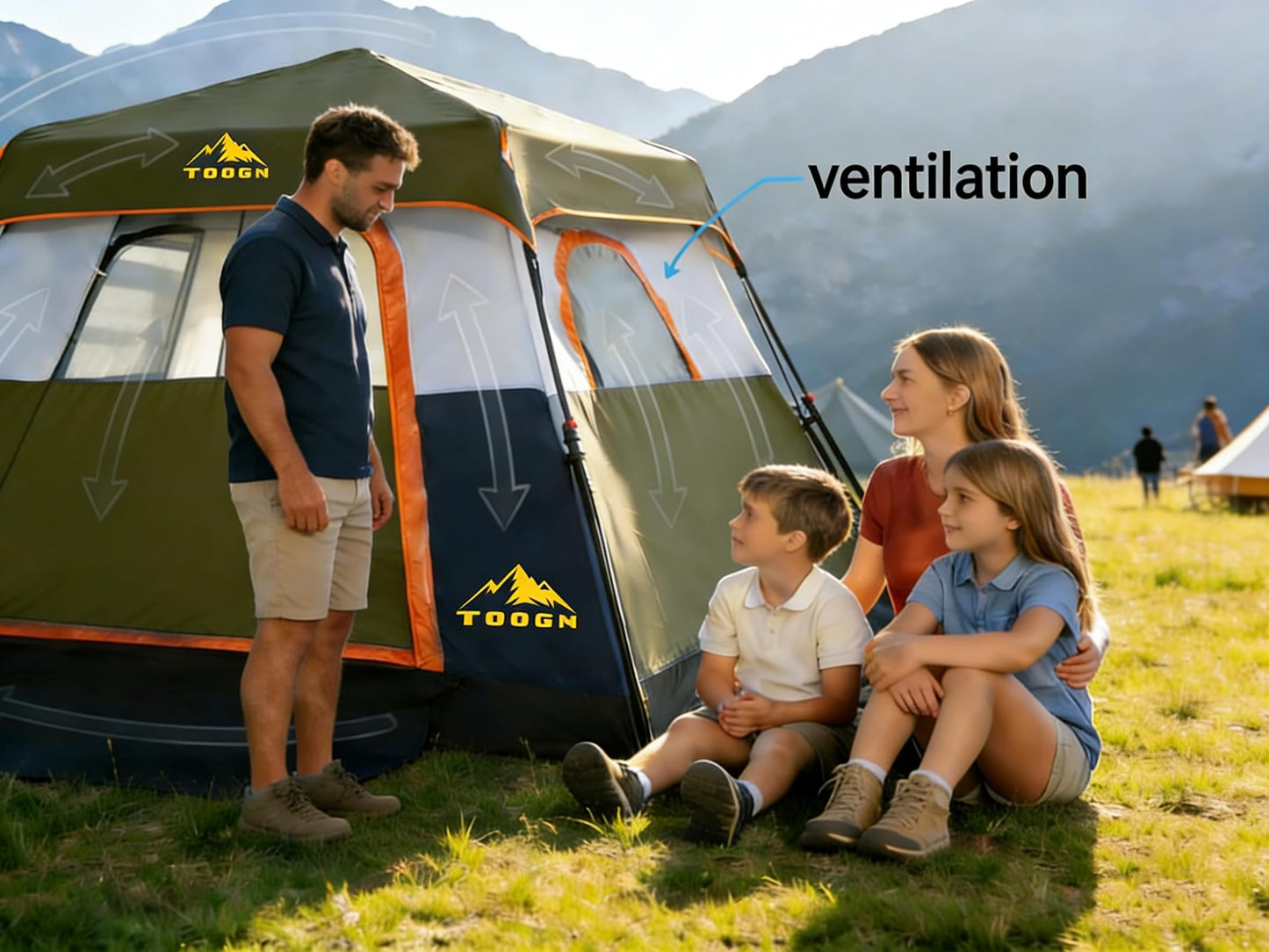 Toogh 3/4 Person Camping Tent with 1 Door, 4 Windows, and Upgraded Ventilation– Instant Setup, Waterproof, 8'x 8'x 67''Oxford Fabric Floor Pop Up in 60 Seconds Includes Rainfly and Backpack
