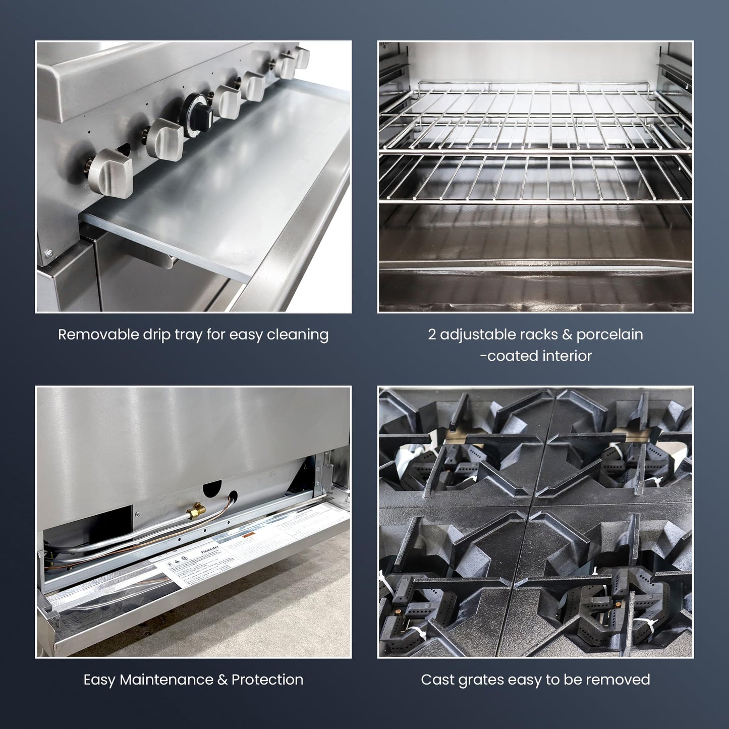Commercial 60" Gas Range with Oven, 10 Open Burners and Under Full Size Oven 300000 BTU & 33000 Static Oven,NG/LPG Conversion kit, Manual Gas Valve,Freestanding Gas Range for Restaurants