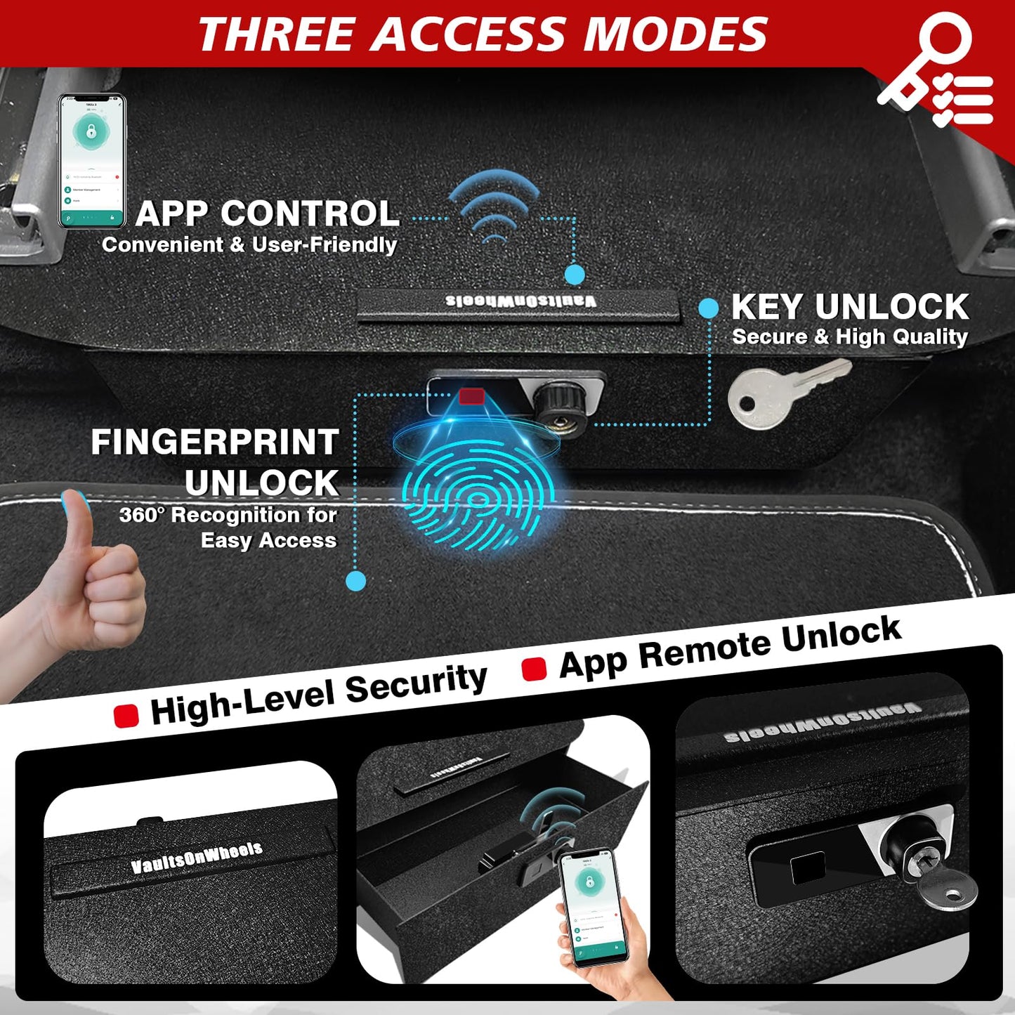 VaultsOnWheels for 2026+ Tesla New Model Y Juniper Front Seat Safe Vault Patented Design Gun Safe Box Driver/Passenger Side Drawer LockBox Anti-Theft Biometric Fingerprint Lock