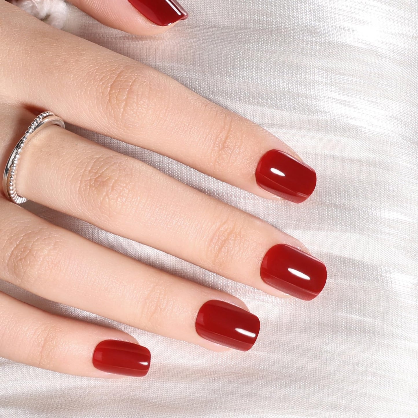 Dark Red Press On Nails - Short Square Burgundy Press On Nails for Women, Reusable Stick On Nails in 15 Sizes - 30PCS Glue On Nails Kit