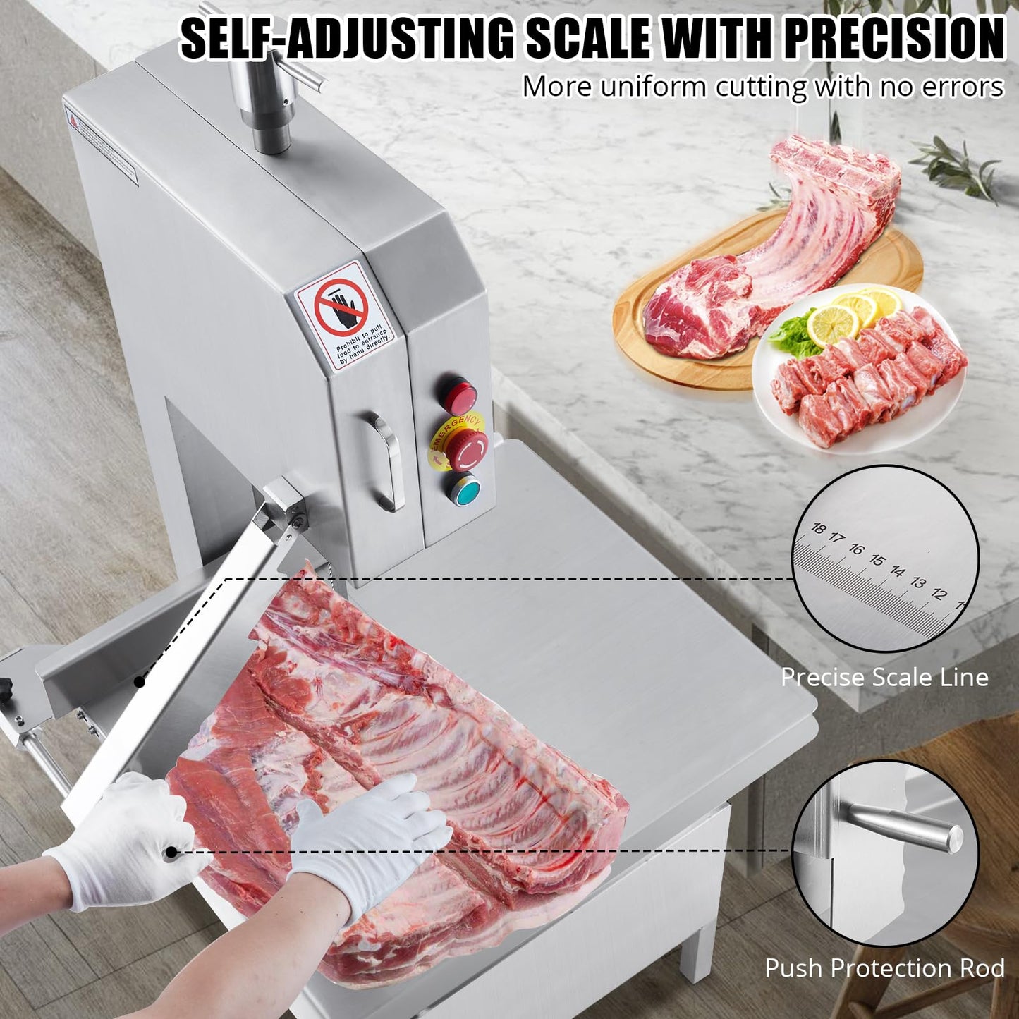 GarveeTech Electric Bone Saw Machine, 850 w Countertop Commercial Meat Saw, Stainless Steel Workbench Bone Cutting Bandsaw, 4 in Max Cutting Thickness, Sawing Speed 15 m/s Frozen Meat Cutter