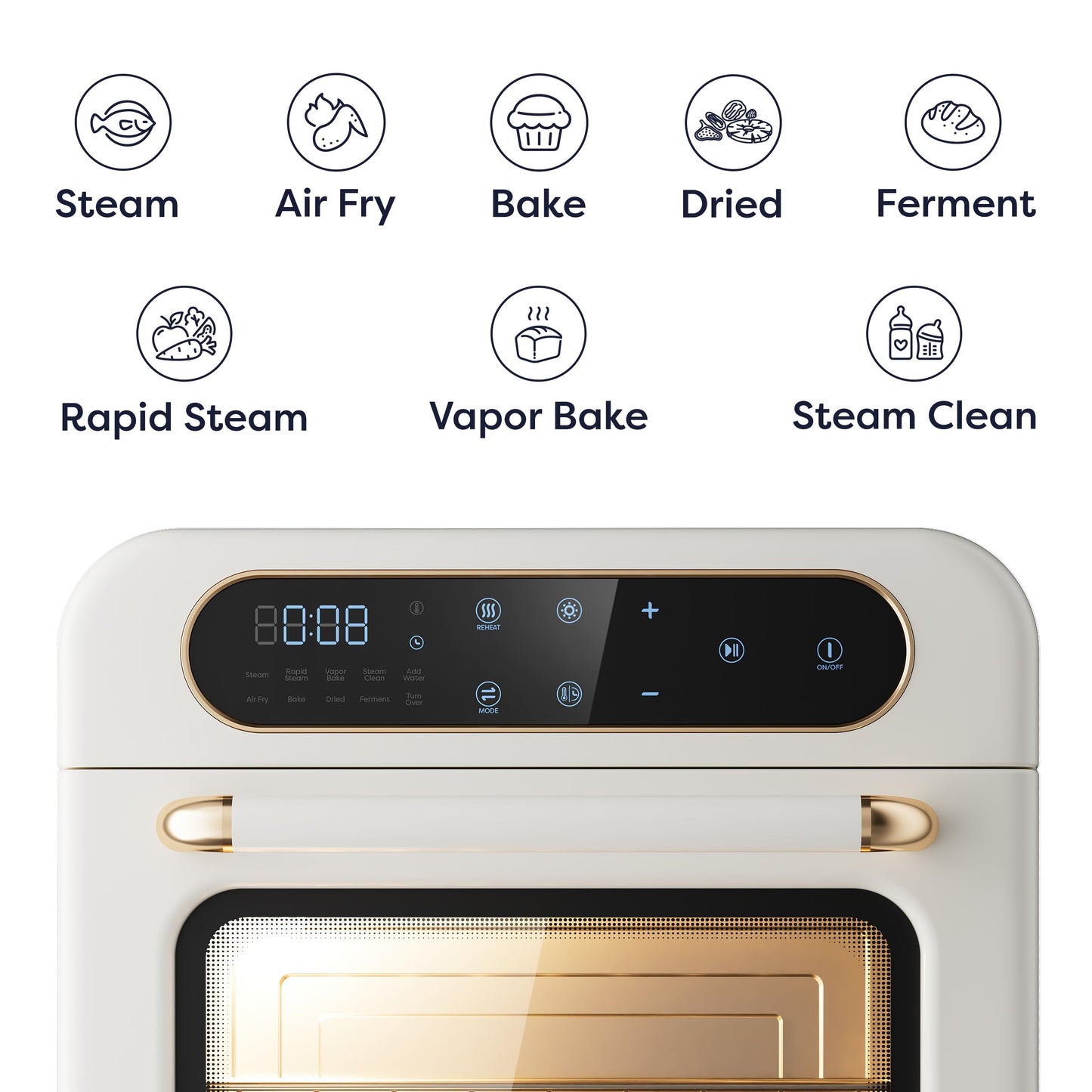 CIARRA 8-in-1 Air Fryer Steam Oven Countertop, 13QT Mini Toaster Oven with Steam, Rapid Steam, Air Fry, Vapor Bake, Steam Clean, Bake, Dried, Ferment, White