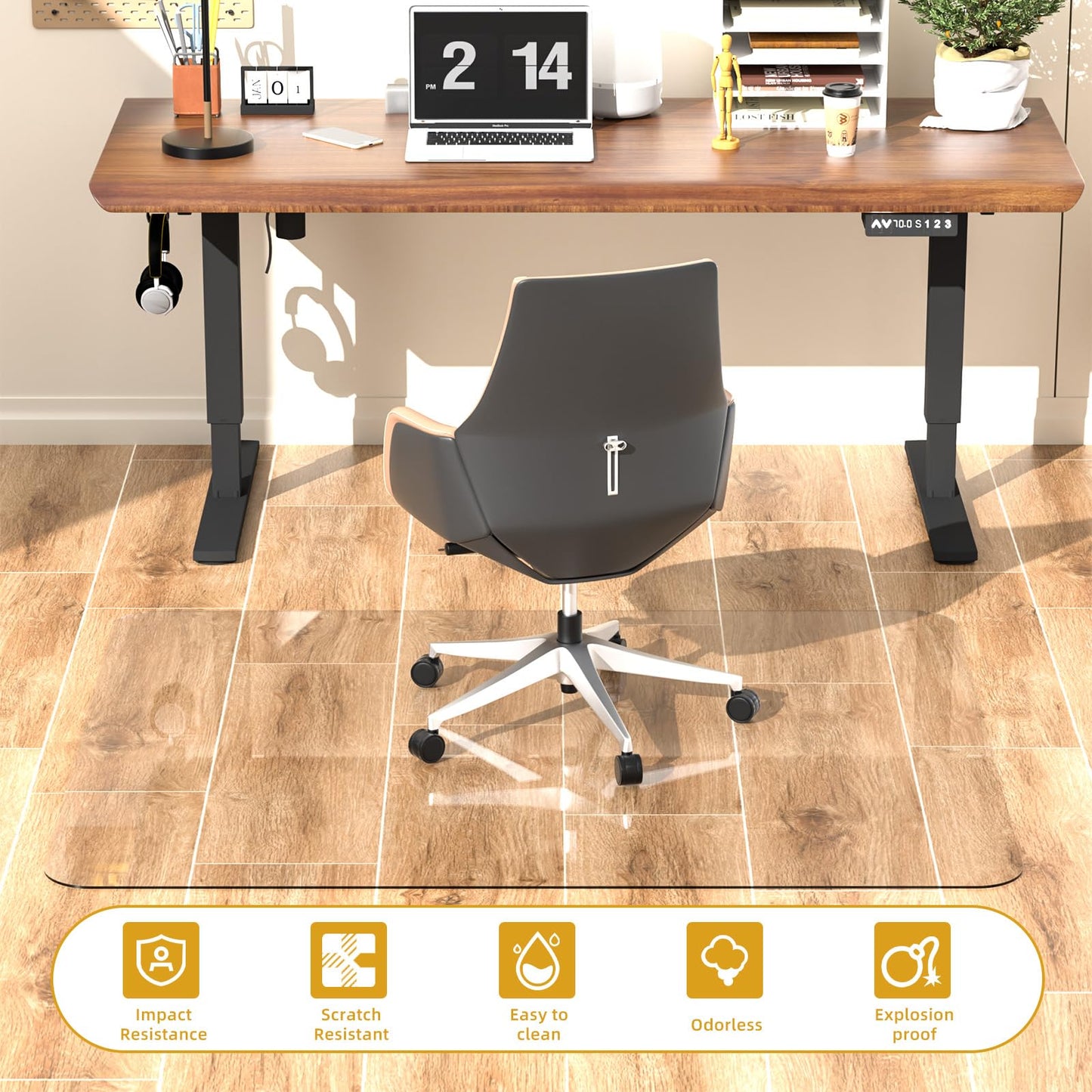 Tcyzest Tempered Glass Chair Mat 48" x 32",1/5" Thick for Office Desk,Rolling Chair Mat for Carpet, Odorless, Easy to Clean with 4 Non-Slip Pads for Carpet & Hardwood Floors