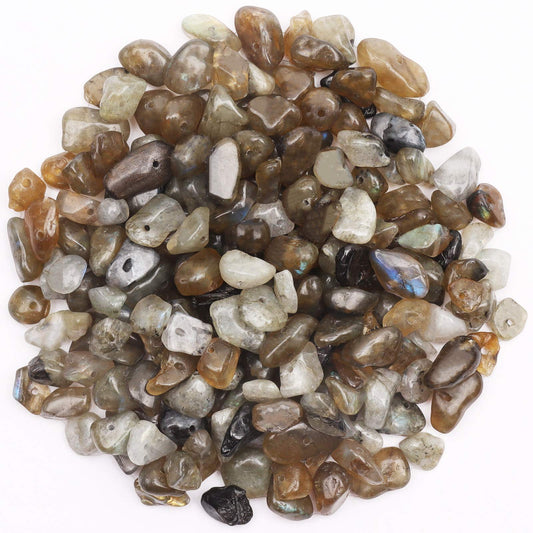 500 pcs Natural Chip Stone Beads, Labradorite 5-8 mm Irregular Gemstones Healing Crystal Loose Rocks Bead Hole Drilled for Jewelry Making Bracelet