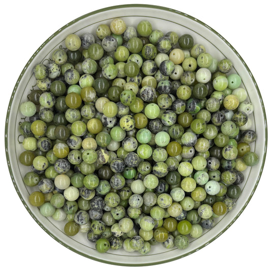 WHNKFB 8mm 50PCS Natural Green Opal Round Beads, Translucent Loose Gemstone Beads for Jewelry Making Craft - 4mm 6mm 8mm 10mm Options with Free Elastic Cord