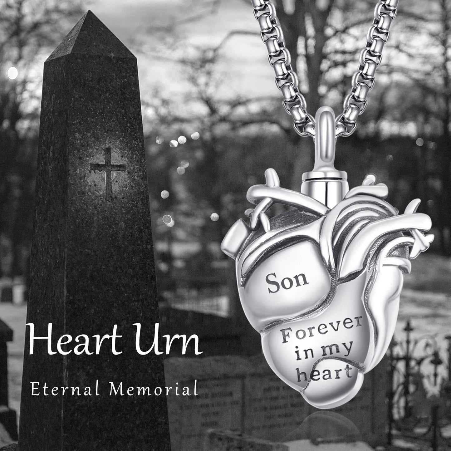 Personalized Anatomical Heart Urn Necklaces for Ashes Sterling Silver Ash Pendants Cremation Jewelry Son Keepsake Pendant Memorial Jewelry Gifts for Loss of Son