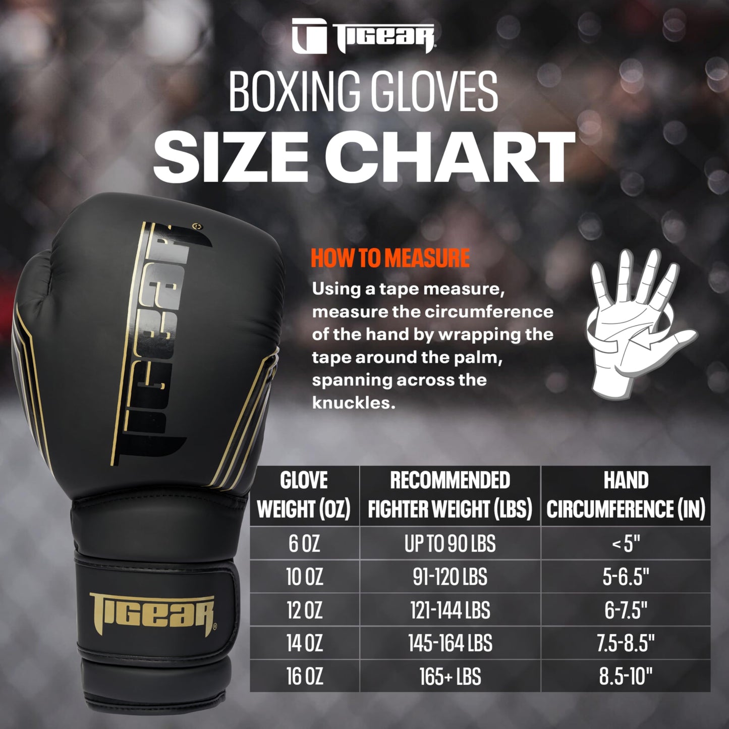 Tigear Surge Pro Boxing Gloves for Men Women & Kids | Engineered Leather Muay Thai Gloves, MMA Gear, Kickboxing Heavy Bag Training and Sparring | Black/Gold (14oz)